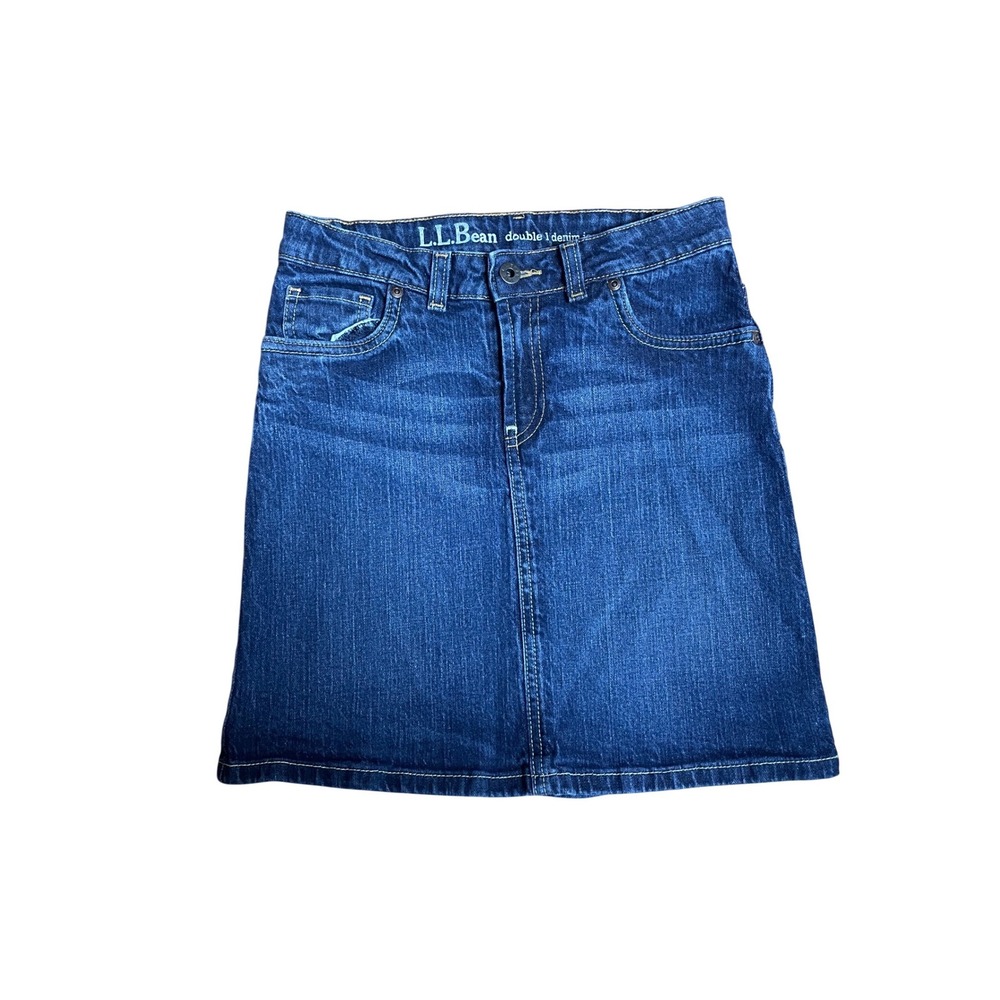 LL Bean Double L Denim Jean Skirt Girls Size 12 Dark‎ Wash